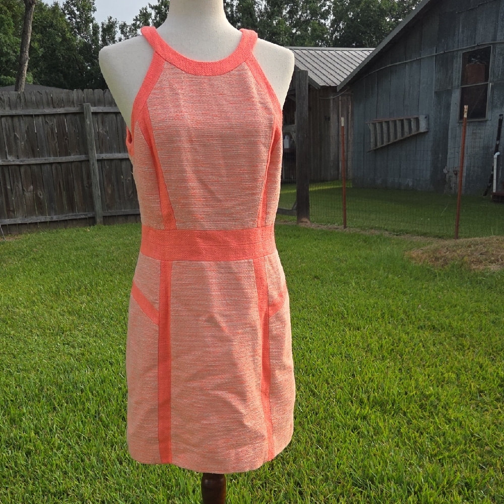 Milly of New York Coral and Peach Knit Halter Sheath Dress